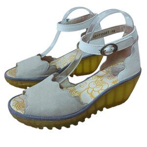 Fly London Wedge Sandals Size 38 EU Open Toe Comfy Colorblock Buckle Ankle Strap